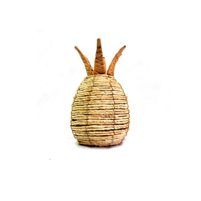 Take home a piece of paradise with our Pineapple Panama. This handwoven pineapple stands at 28cm high and boasts a sturdy base for stability. Made with natural materials, the body features a lighter shade while the leaves offer a darker contrast. Add a touch of tropical and African flair to any room.UNIQUE INTERIORS.