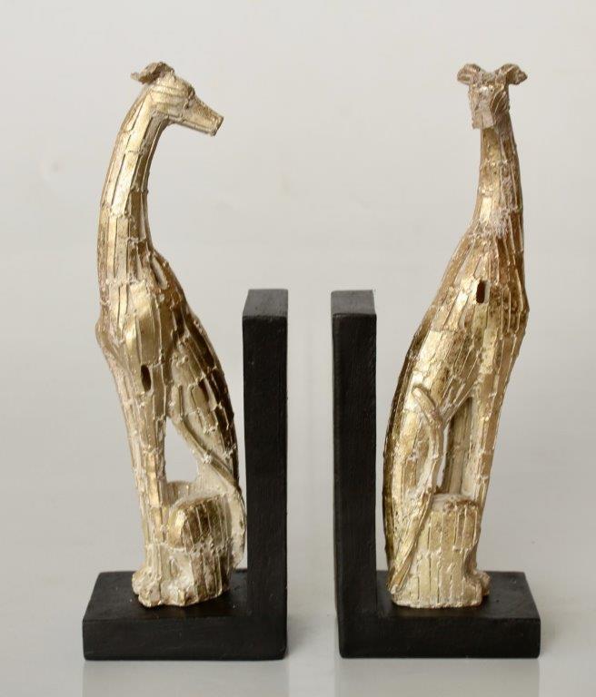 PAIR OF DOG BOOKENDS CHAMPAGNE COLOUR 30X21.5CM