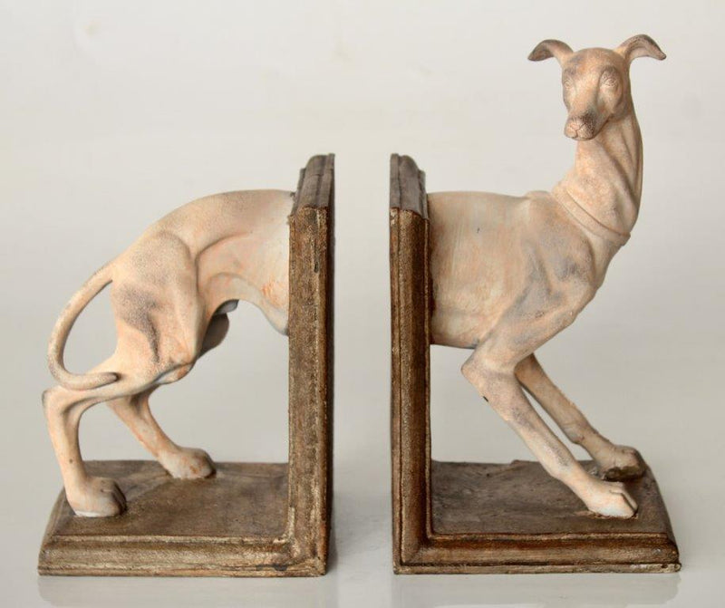 PALE WHIPPET PAIR OF BOOKENDS 28X30X12CM