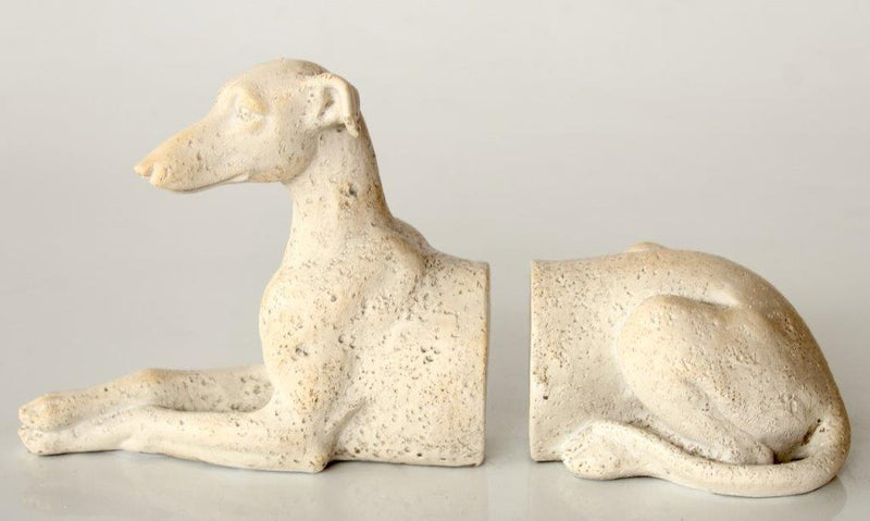 PAIR OF OFF WHITE WHIPPET BOOKENDS 16X30X9CM
