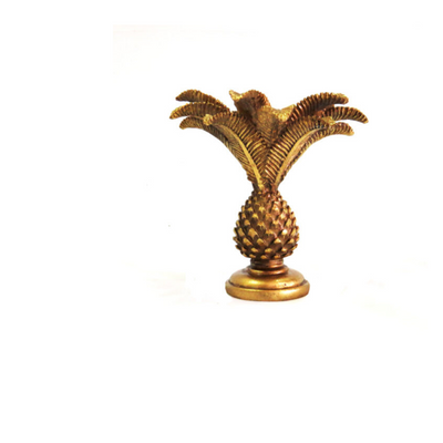 3.5cm width of candleholder  x 14cm height’  Beautiful pineapple/palm candleholder weighs  490gms and is in Gold colour. UNIQUE INTERIORS