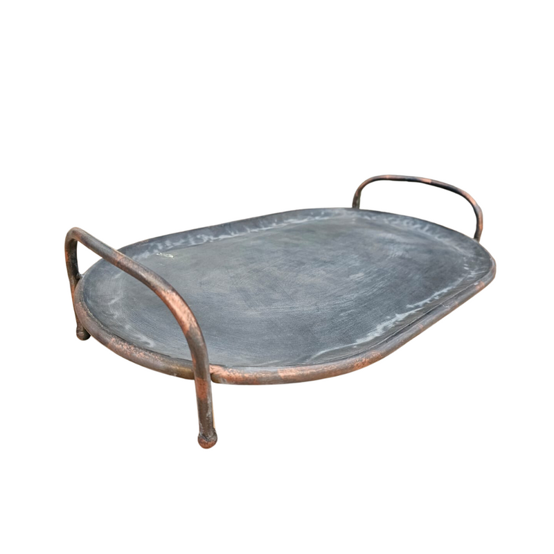 OVAL GREY METAL TRAY LARGE
