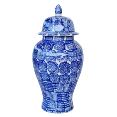 BLUE CIRCLE GINGER JAR 49X23CM Delivery 5 to 7 working days An unique statement piece to dress up any room, this eye-catching ginger jar will be delivered to you in 5 to 7 working days.     