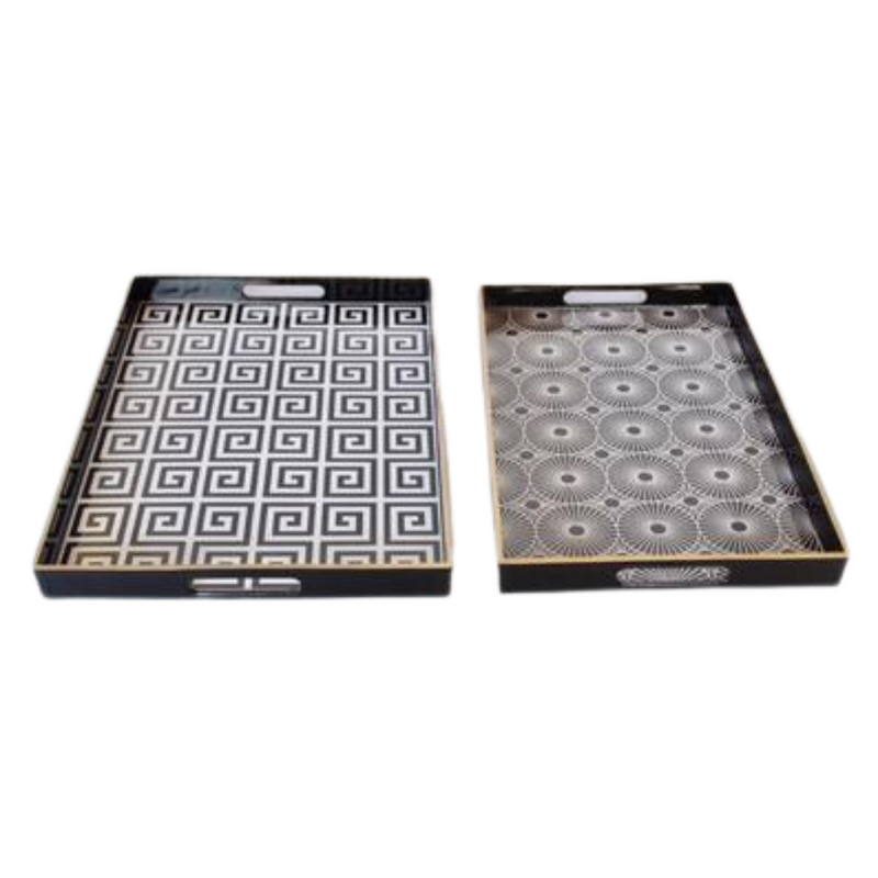 SET OF 2 BLACK & WHITE TRAYS 4X48X35CM Unique Interiors Size 46X15CM Delivery 5 to 7 working days These trays offer perfect symmetry and style, plus they&