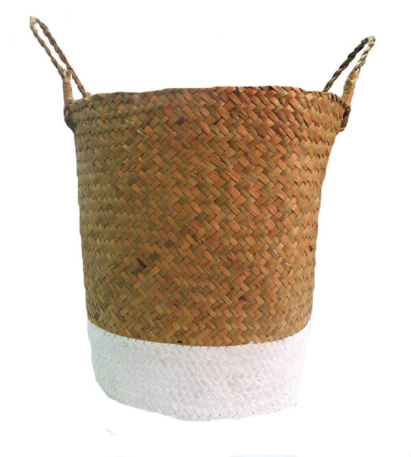 The Bandeau Basket is expertly crafted with a fine natural weave, measuring 38cm x 35cm. Its clean white base and handles add a touch of elegance. Perfect for holding and organizing your everyday items in style- UNIQUE INTERIORS