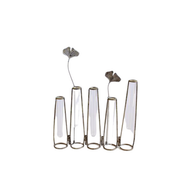 This set of 5 test tube vases, joined with a metal flower, measures 35X29cm. Each individual vase is made from high-quality materials, delivering a reliable, consistent product. Make any space come alive with these elegant, stylish vases. Delivery 5 - 7 working days