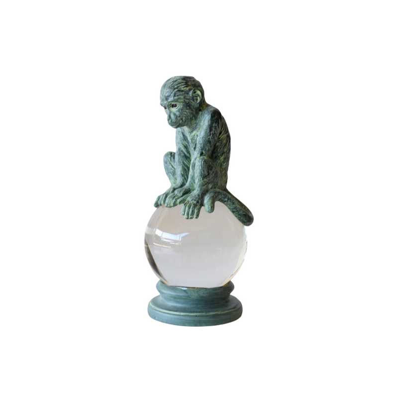 Green monkey on crystal ball 25X10.5cm