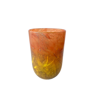 Orange and yellow glass vase 37X24cm  This unique orange and yellow glass vase is the perfect addition to any living space. Its vibrant colors will add a touch of cheer to any room. Measuring 37x24cm, this one-of-a-kind piece will be sure to make a statement.  Delivery 5 - 7 working days