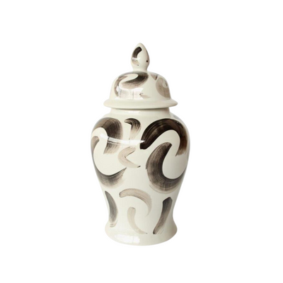 Grace your abode with this timeless Black swirl ginger jar 46X22CM. Classic and refined, its subtle hint of color will be a conversation piece that never fades. Just the right size to be a focal point in any room or an accent decoration, its classic design guarantees infinite styling options. Don't wait - bring home this essential piece today!      Delivery 5 - 7 working days