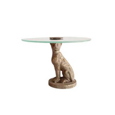 Gather your guests in style with this beautiful Metal Leopard Cake Stand Glass Top. 21X30CM, it adds an elegant and sophisticated touch to your next event. Impress your guests with this unique piece and enjoy hosting in style! Robust and long-lasting, this strong acrylic glass top is designed to handle heavy cakes and treats with ease. It also boasts a large 21X30CM surface area, giving you plenty of room to display your edible creations. Delivery 5 - 7 working days