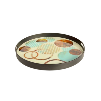 This Extra Large Aqua and Gold Circle Tray is the perfect statement-maker for your interior. Its vibrant turquoise and gold color palette complement any décor while the luxurious, glossy finish gives it an unmistakable air of elegance. At 5.5X61cm, it's the ideal size for serving your favorite dishes in style. Delivery 5 - 7 working days