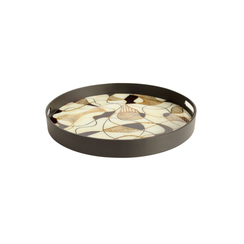Large round black white and gold tray 6X49.5cm