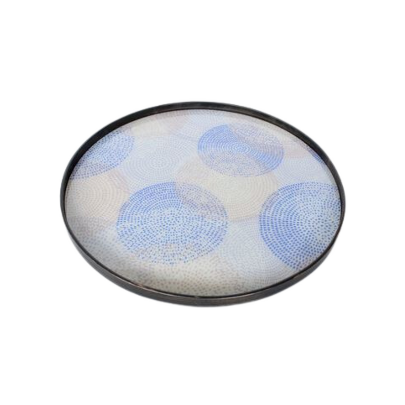 Blue and beige dots round tray 3.5X61cm