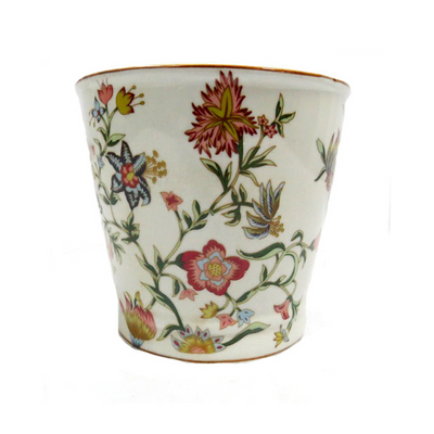 17cmd x 16cmh  handpainted porcelain pot in multicolour flowers. UNIQUE INTERIORS