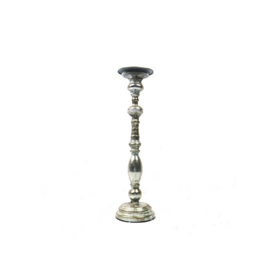 This brass candle stand is both elegant and practical. With a 12cm diameter at the top and standing at 44.5cm tall, it is perfect for holding your candles in place. The antique silver color adds a touch of sophistication to any room, while the well-weighted base ensures stability. A must-have for any candle enthusiast.UNIQUE INTERIORS