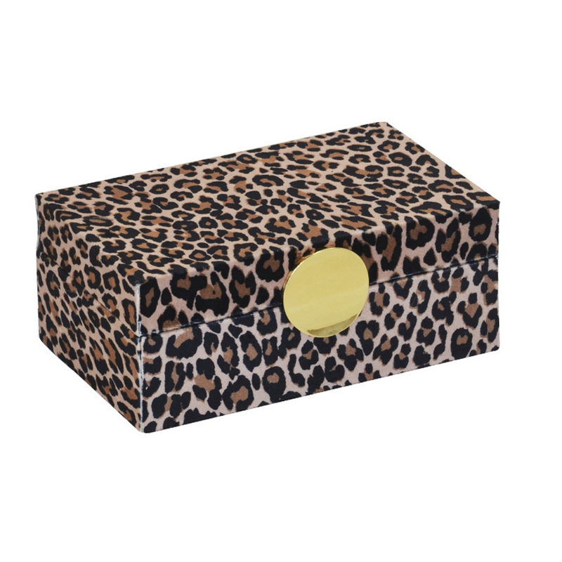 Box velvet animal print small single   This Box velvet animal print large single (21cm x 13cm x 8.5cm) is perfect for adding an eye-catching and stylish touch to your living space. It features a beautiful mosaic-styled decor with a unique interior, making it an ideal choice for storing the perfect accessories. Perfect for any home decor, this box is sure to elevate your living space.