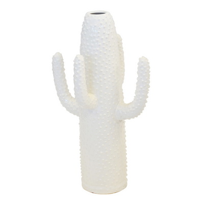 Ceramic cactus vase white large  Size  50CM (H) X 30CM (W)  Ceramic porcelain decor   Unique Interiors  This Ceramic Cactus Vase is presented in a pristine white--the perfect choice for adding a touch of unique style to your interiors. It measures 50 cm (H) x 30 cm (W) and is crafted from high-quality ceramic porcelain.