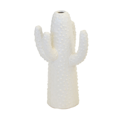 Ceramic cactus vase white medium  Size  30CM (H) X 18CM (W)  Ceramic porcelain decor   Unique Interiors  Bring a unique, southwestern charm to your home with this small ceramic cactus vase. Crafted with porcelain and boasting a white finish, this 30CM (H) X 18CM (W) vase is perfect for adding a distinct decoration to any living space. Ideal for the cactus and succulent lover, this vase will bring an unique and eye-catching element to your interiors.
