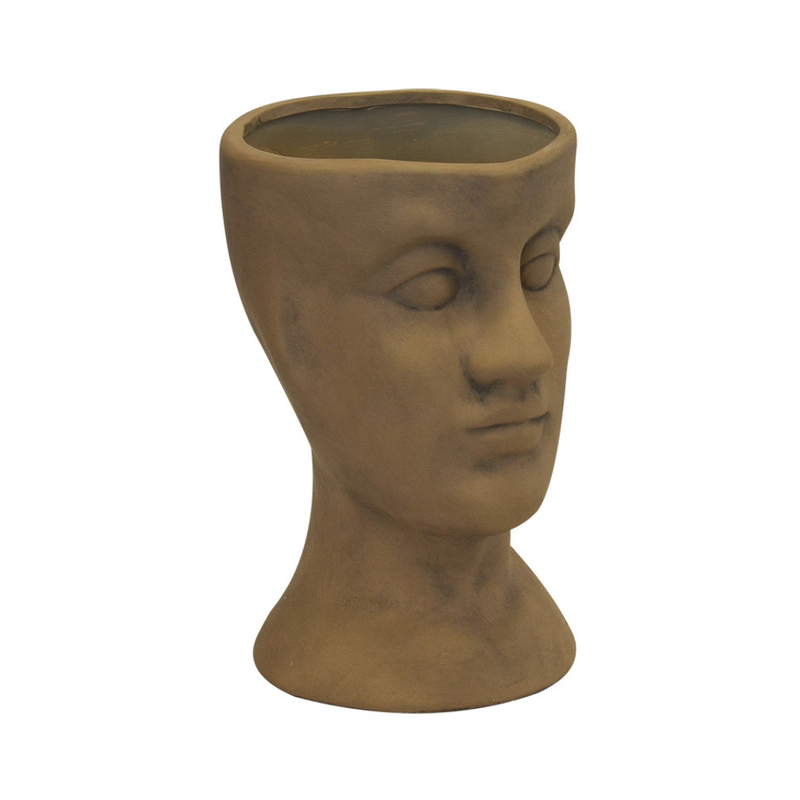 Ceramic head vase desert sand (30cm x 20cm)  Introducing the Ceramic Human Head Vase or Planter, a stunning addition to your home decor collection. This exquisite piece, created by Unique Interiors, features a beautiful desert sand color that complements any color scheme.  Crafted with the utmost attention to detail, this vase/planter measures 30cm in height and 20cm in width, making it the perfect size to hold your favorite plants or flowers. 