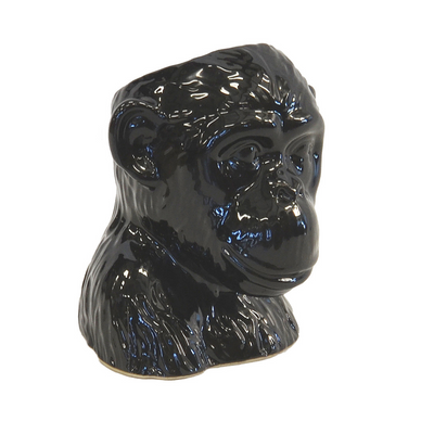 Ceramic monkey head black  Size  16CM (H) X 15CM (D)  Ceramic porcelain decor planter pot.  Unique Interiors