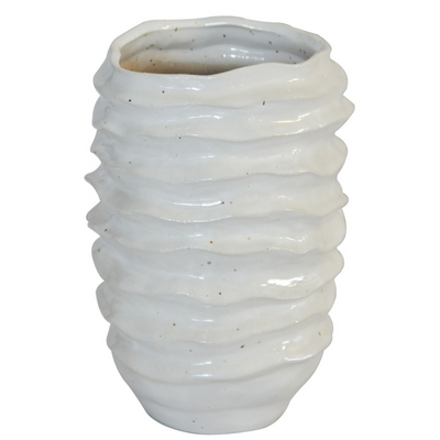 Ceramic ripple vase white  Size  28CM (H) X 20CM (D)  Ceramic porcelain decor planter pot.  Unique Interiors