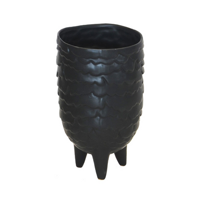 15 cm (D) x 24 cm (H) Ceramic Scale Pot in Large Black is a great addition to any interior decor. Its unique design will make any room stand out.  Ceramic scale pot black large  15CM (D) X 24CM (H)  Black effect Interior Decor vases  Unique Interiors
