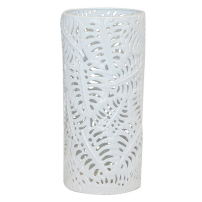 This unique white ceramic umbrella holder features a monstera cut-out, adding a modern and stylish touch to any home. It stands 60cm tall with a 28cm diameter, making it a perfect size for any entryway. The holder’s ceramic construction and timeless design make it a reliable and stylish addition to any home.  Ceramic umbrella holder monstera cut out white  Size  60CM (H) X 28CM (D)  Unique Interiors 