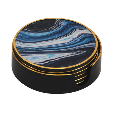 Add a splash of style to your home decor with this set of six elegant blue wave coasters. Crafted from durable, high-quality material, these coasters provide superior protection and will last for years. Plus, the attractive blue wave design adds a unique touch to any table setting.  Unique Interiors 