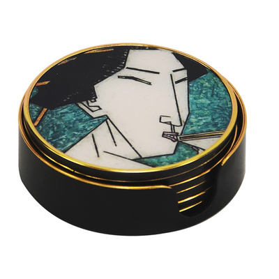 Introducing the Coaster Geisha Girl Teal Set of 6. These coasters are made with a durable hardboard material and feature a beautiful red and white image of a geisha girl. They provide a charming way to protect your furniture surfaces and are ideal for use in the home or office.