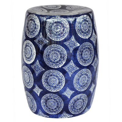 This garden stool fan blue is both functional and beautiful. It is 50cm in height and 32cm in diameter, made of ceramic for a strong yet lightweight design. It is decorated with a unique mosaic pattern in blue, perfect for adding a special touch to your outdoor or interior décor. Enjoy the beauty and convenience of this distinctive garden stool.  Garden stool mosaic blue  50CM H X 32CM Dia  Garden Stool Interior Decor Ceramic  Unique Interiors