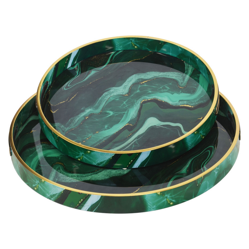 Our Glass Tray Agate set of 2 provides a stunning and unique style for your interior lifestyle. The set includes two tray sizes; one measures 46 CM X 4 CM and the other 36 CM X 4 CM. These glass trays are perfect for creating a beautiful serving display.  Glass Tray Agate set of 2  46CM X 4CM  36CM X 4CM  Unique Interior Lifestyle