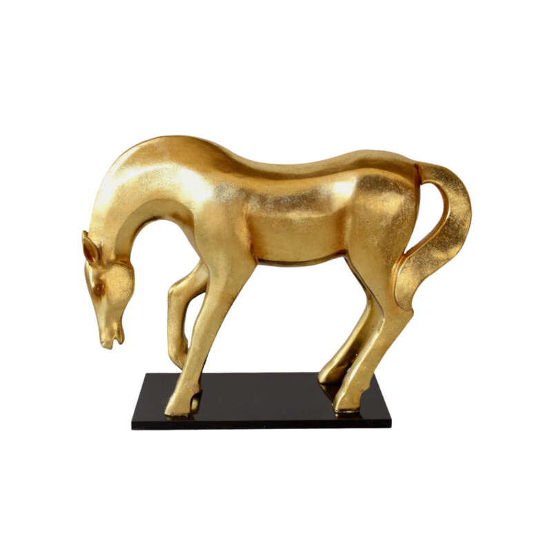 This stylish Gold Horse On Black Base stands 32.5 x 40 cm and is perfect for any room in the home.   Delivery 5 - 7 working days