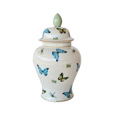 This large blue butterfly design ginger jar measures 45X25cm, and it is the perfect way to add a touch of sophistication to any home. Its unique design makes it a great addition to any interior.  Delivery 5 - 7 working days