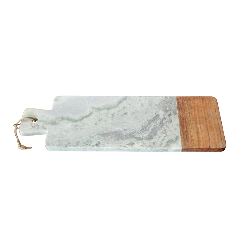 Discover the exquisite beauty of this Green Vein Marble Board with Wood; ideal for dinner parties and hosting cheese platters. With dimensions of 48x15.5cm, this product ensures an attractive addition to any interior.  Delivery 5 - 7 working days