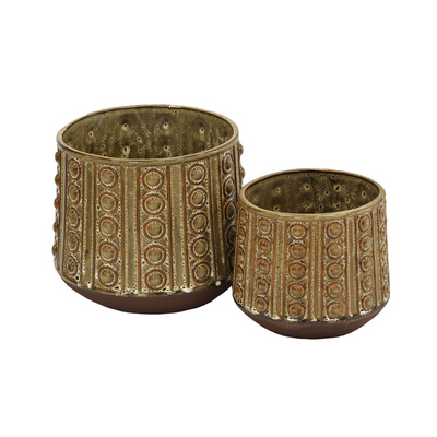 The Leopard Stud Votive Set 2 boasts dimensions of 16(H) X 17(D) and 12 (H) X 13 (D) and is crafted with ceramic pots to create a unique interior. This set is among the newest arrivals.  Leopard Stud Votive Set 2