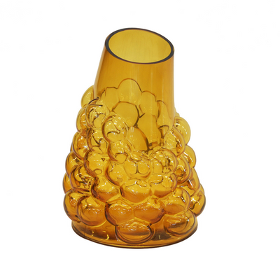 Lustre bubble amber vase large  Introducing our stunning Glass Lustre bubble vase in a beautiful amber color, designed to add a touch of elegance and sophistication to any space. Measuring 30cm in height and 20cm in diameter, with a base diameter of 10cm, this large vase is perfect for showcasing your favorite blooms or as a decorative accent piece.