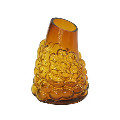 DESCRIPTION  Lustre bubble amber vase small  Introducing our stunning Glass Lustre bubble vase in a beautiful amber color, designed to add a touch of elegance and sophistication to any space. Measuring 25cm in height and 16cm in diameter, with a base diameter of 9cm, this large vase is perfect for showcasing your favorite blooms or as a decorative accent piece.