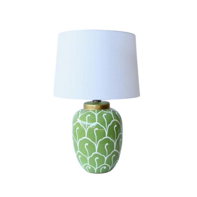 Lime green & white lamp base off white shade