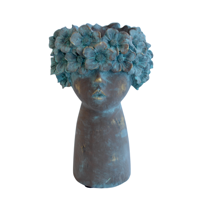 This Large Gold & Green Flower Head Planter measures 34X17CM and is perfect for decorating or adding a unique touch to any interior.  Delivery 5 - 7 working days