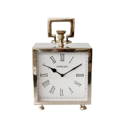 This elegant silver table clock measures 32x20x11.5cm, making it an ideal addition to any space - with its melodic ticking sound, you'll always know the time!  Delivery 5 - 7 working days
