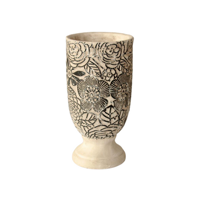 This large tall black and white patterned planter on foot is a great addition to any home; it adds texture to any dull area with its 33 cm by 17 cm size.  Delivery 5 - 7 working days