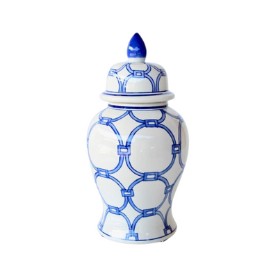 Featuring a stunning combination of medium blue and white circles, this ginger jar measures 35x17cm.  Delivery 5 - 7 working days