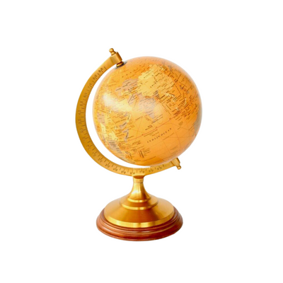This Medium brass and mustard world globe is an eye-catching piece for the home, measuring 33X22cm.  Delivery 5 - 7 working days