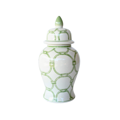 Medium green and white circles ginger jar