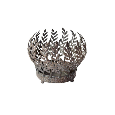 This Metal Crown Fern Candle Holder With Glass offers a decorative solution to creating ambience in your interior space. Crafted from metal with a glass holder, this piece will elevate any surrounding with its intricate crown fern details that will charm your guests. The size of 19X23CM allows it to fit snugly into any setting.  Delivery 5 - 7 working days