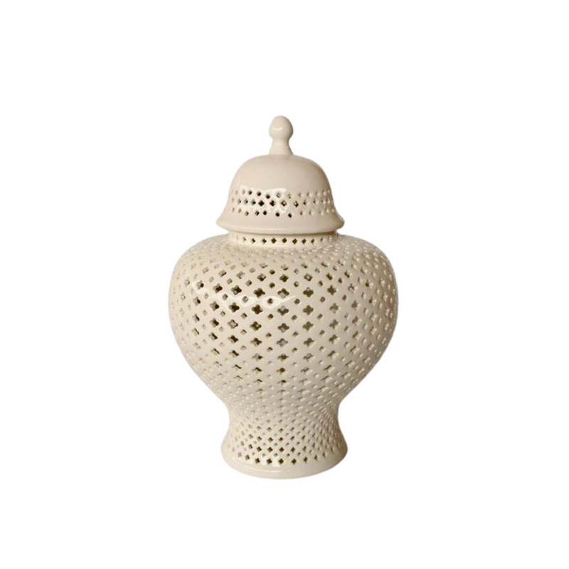 White extra large fat cut-out ginger jar