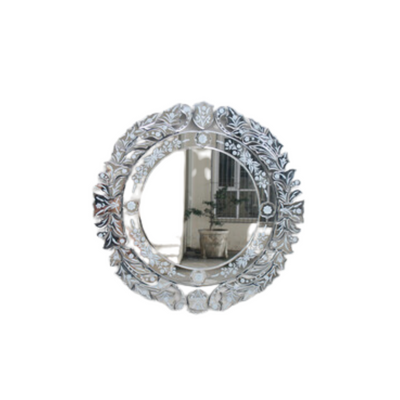 Description  This small, round Venetian mirror measures 640 x 640cm.  Delivery 5 - 7 working days