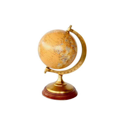 Searching for an eye-catching item for your space? This small brass and mustard world globe is the perfect choice. Measuring 22X15cm, it will create a distinctive statement.  Delivery 5 - 7 working days