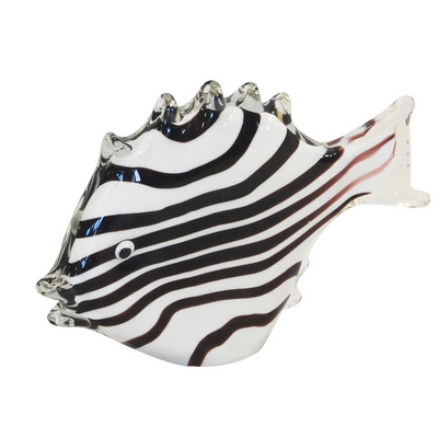 This unique paperweight measures 20cm x 6cm x 14cm and is crafted from durable glass with a black zebra pattern. Its bold aesthetic makes it stand out and perfect for adding an eye-catching touch to any interior decor. Its size is perfectly balanced to be both noticeable and unobtrusive.  Paperweight Fish zebra black  20CM X 6CM X 14CM  A beautiful speckled glass paperweight. interior decor  Unique Interiors 