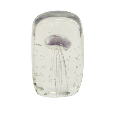 This elegant 12cm square paperweight jellyfish in lilac is the perfect addition to any interior decor. The speckled glass provides a unique and eye-catching aesthetic that can bring a sense of liveliness to any room. It's a perfect way to add a splash of color to any living space.  Paperweight jellyfish 12cm square lilac  A beautiful speckled glass paperweight. interior decor  Unique Interiors 